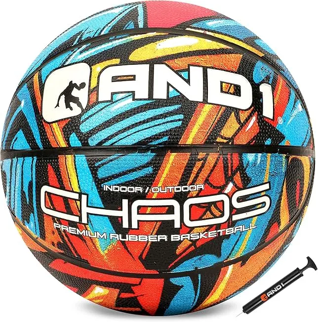 AND1 Chaos Basketball: Official Regulation (29.5 inches) Rubber - Deep Channel Construction Streetball, Made for Indoor Outdoor Basketball Games