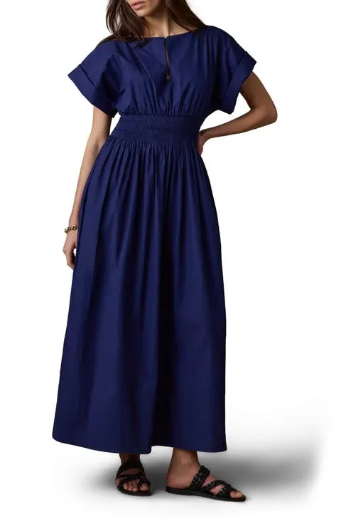 Faherty Elia Coastal Short Sleeve Organic Cotton Poplin Maxi Dress