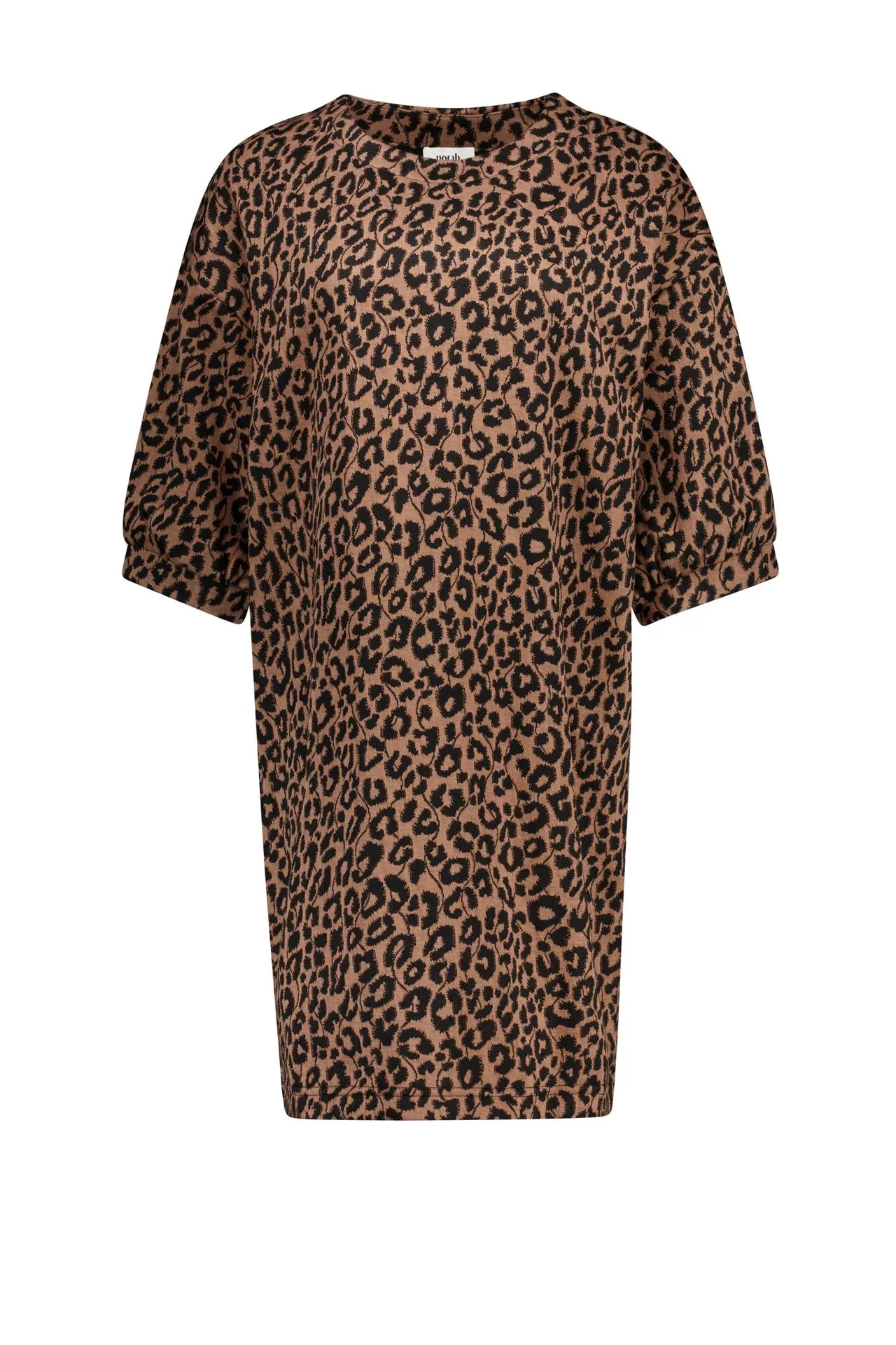 Bruine midi jurk met luipaardprint