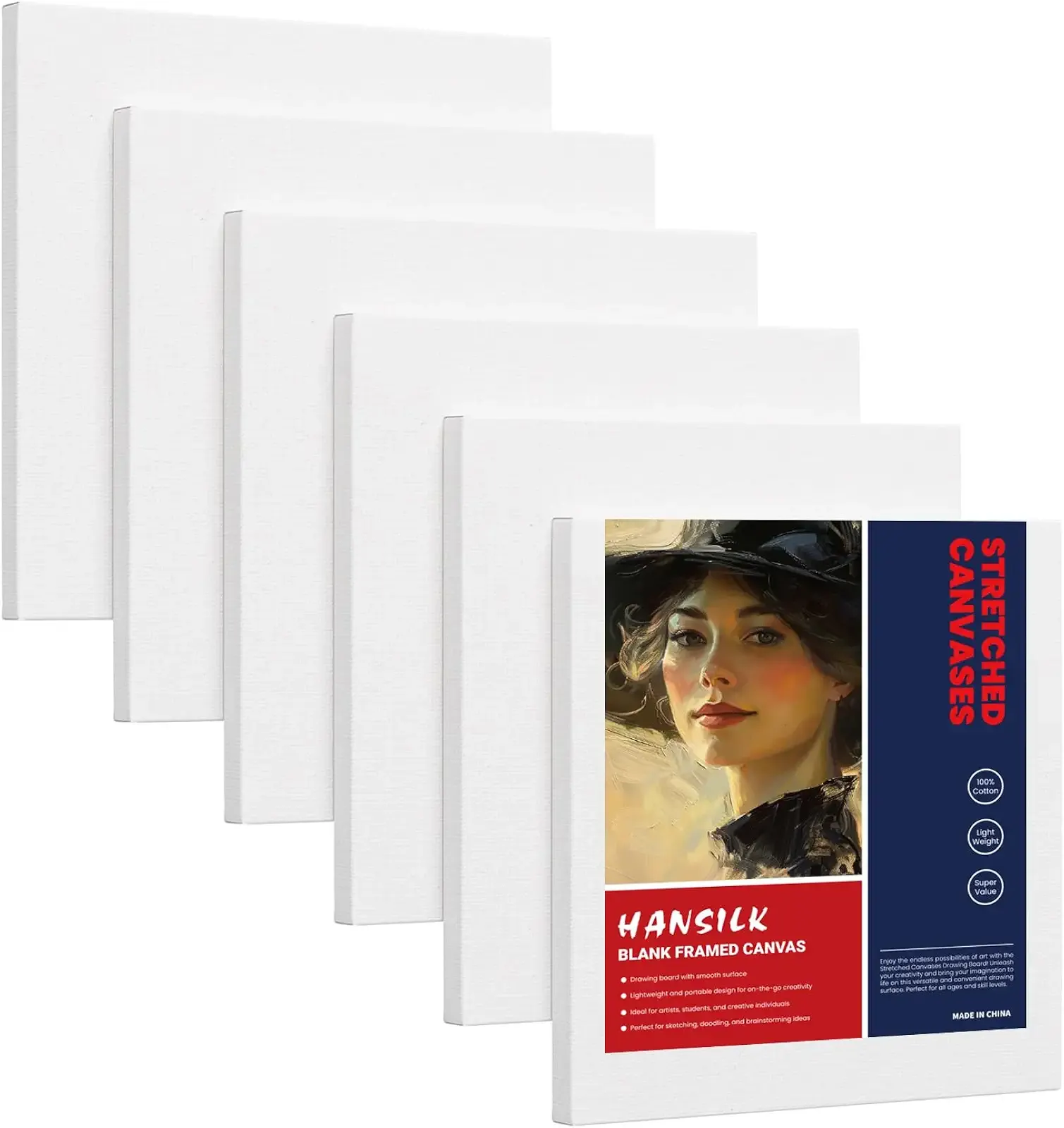 Stretched Canvas for Oil/Acrylic Painting 12x12 Inch (6 Pack) - 100% Cotton Triple Primed White Artist Canvas Boards, Blank for Acrylic, Oil, Watercolor - Professional Art Supplies