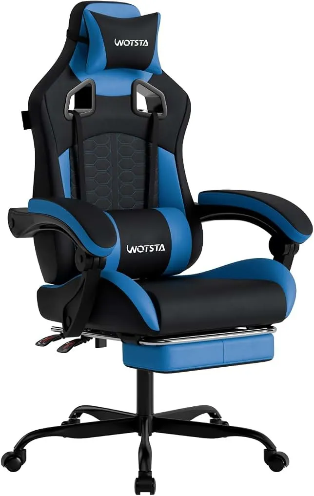 WOTSTA Gaming Chair with Footrest, Gaming Chairs PVC Leather Ergonomic Office Gamer Chair Headrest Lumbar Support Racing S…
