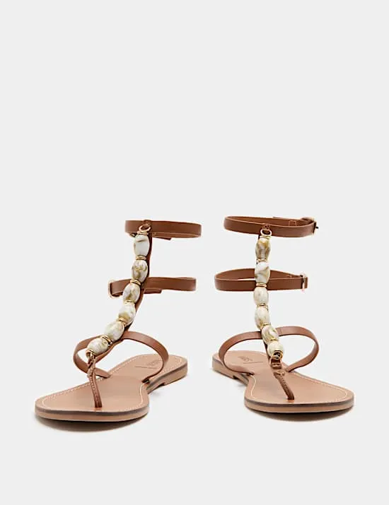 Leather Beaded Gladiator Sandals