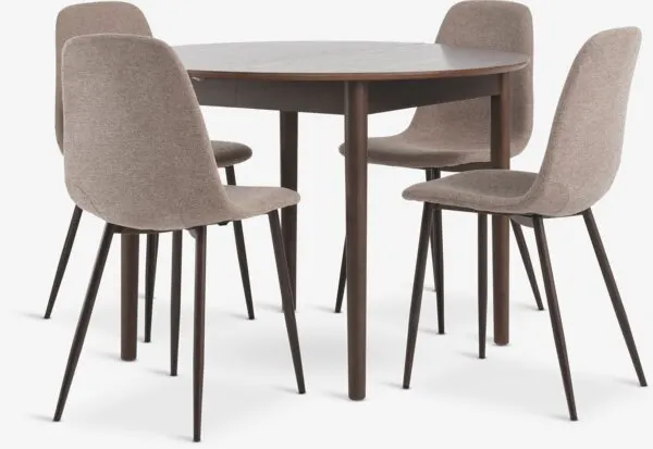 MARSTRAND Ø110 tafel donker eiken + 4 JONSTRUP stoelen beige