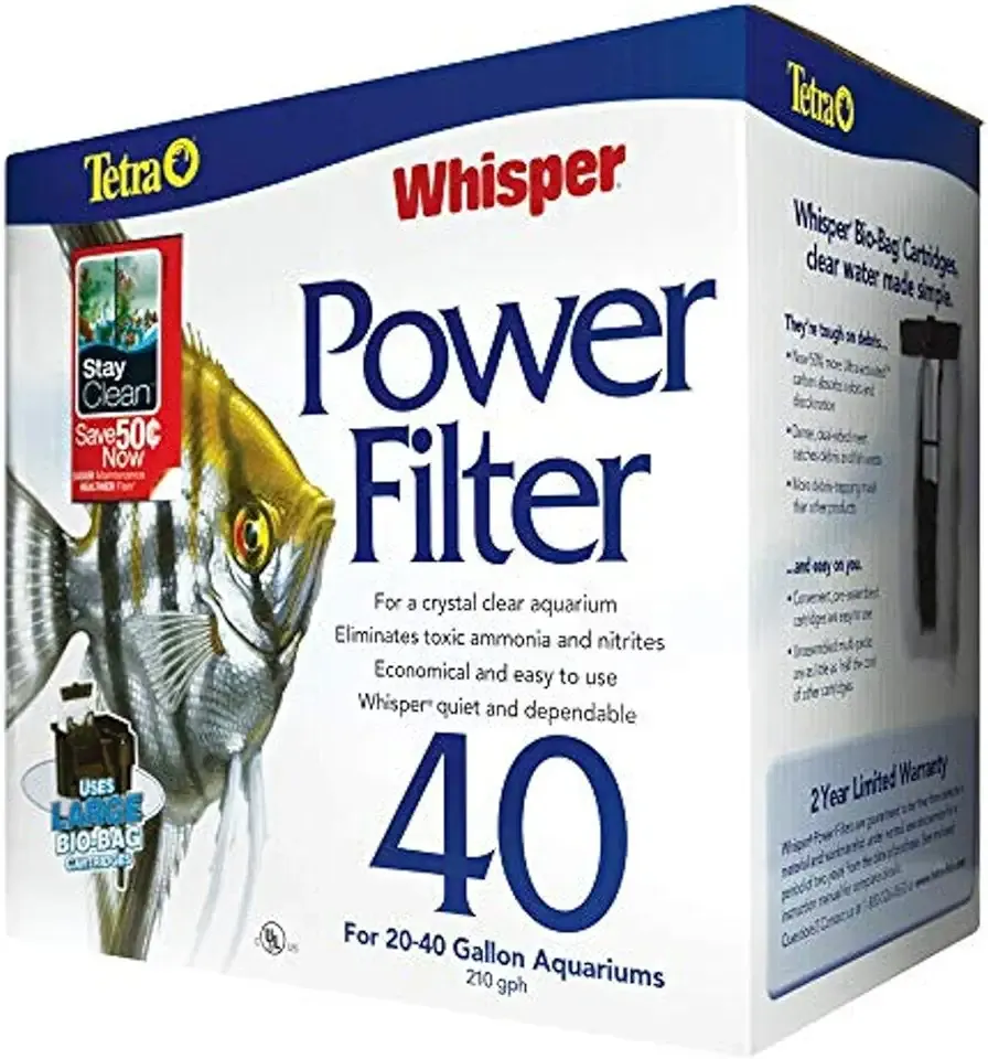 Tetra Whisper Power Filter for Aquariums, 3 Filters in 1, Up to 40-Gallons, Black & Gray