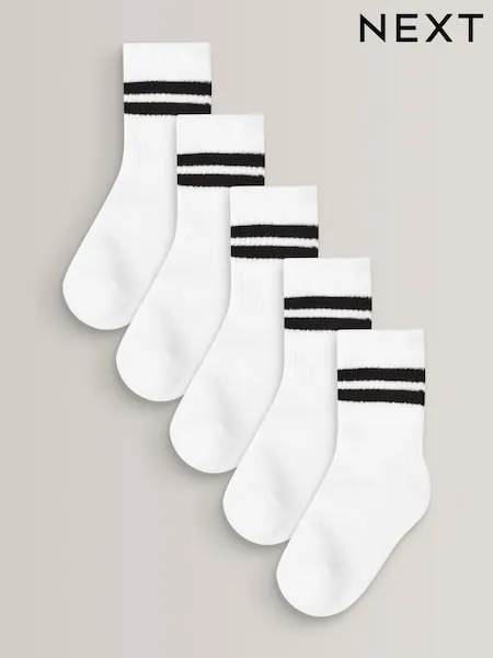 White Cushioned Footbed Cotton Rich Ribbed Tipped Socks 5 Pack