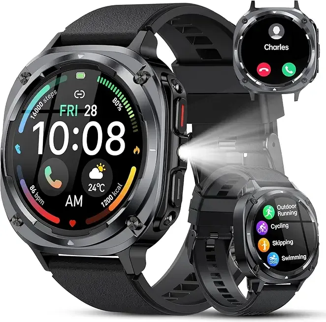 Military Smart Watches for Men(Answer/Make Calls), 1.39" HD Fitness Watch, 24/7 Heart Rate Sleep Monitor, Smart Watch for Men,114+ Sport Modes, IP68 Waterproof Smartwatch for Android iOS, 30Day, Black