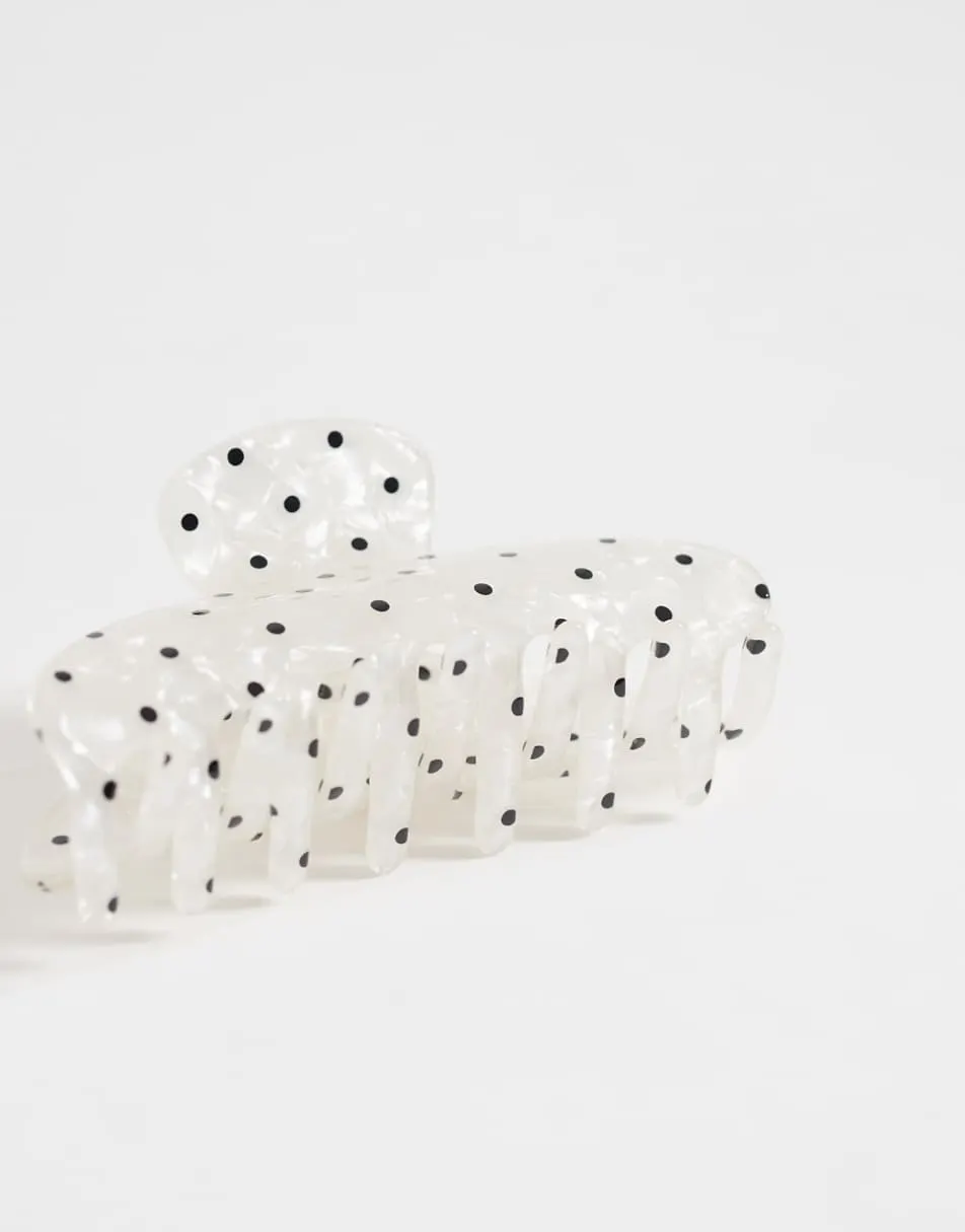ASOS DESIGN hair claw clip in pearlised with polka dots