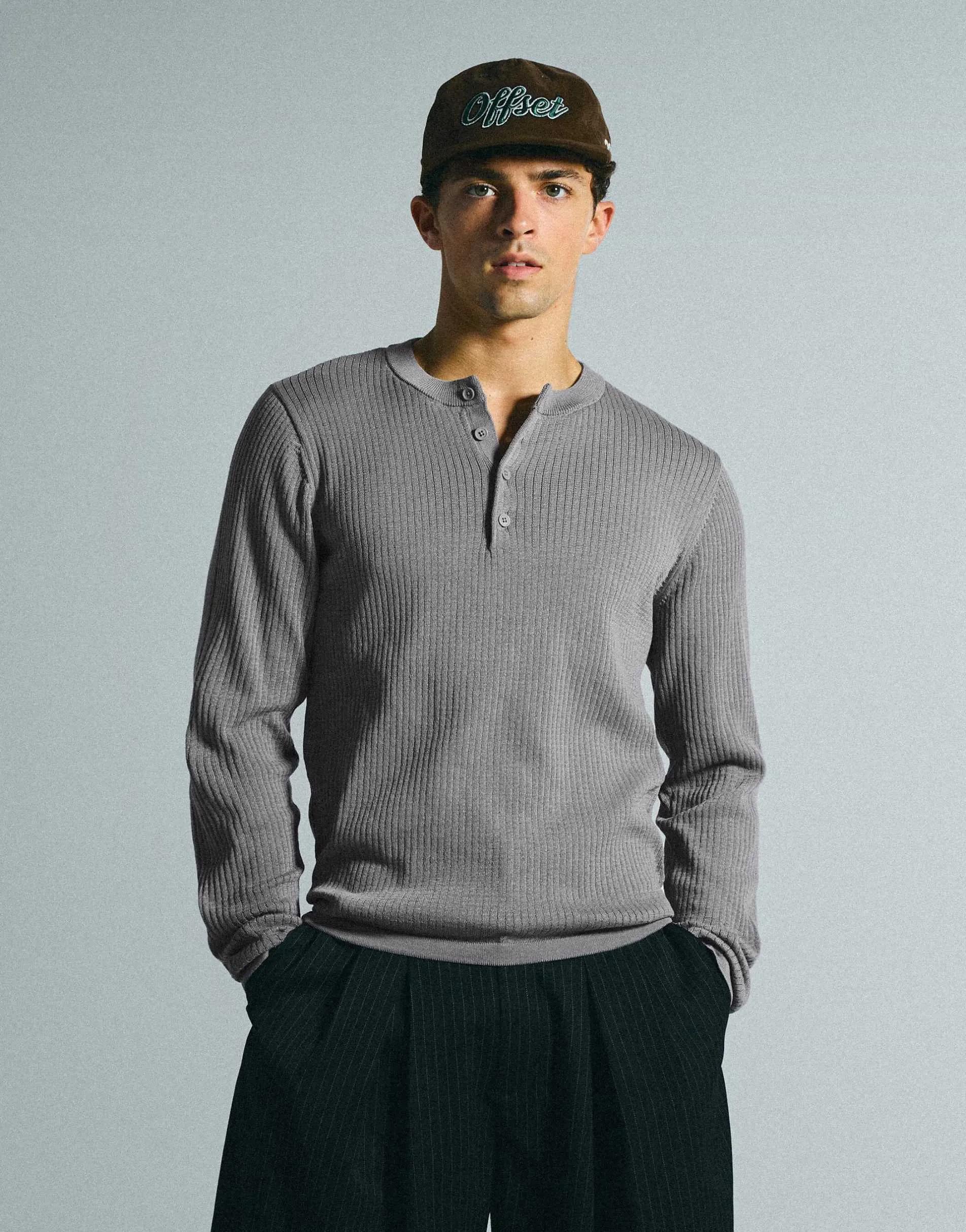 Bershka Henley jumper in grey