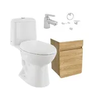 Combo de Baño: Sanitario One Piece Cima + Mueble Aluvia 40cm Elevado Fresno + Grifería Nogal + Accesorios de Baño Corona