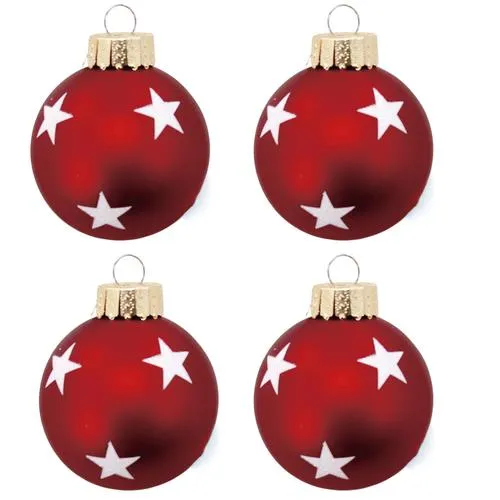 Enchanted Forest® 2.75" Red with White Stars Glass Ornaments - 4 Pack