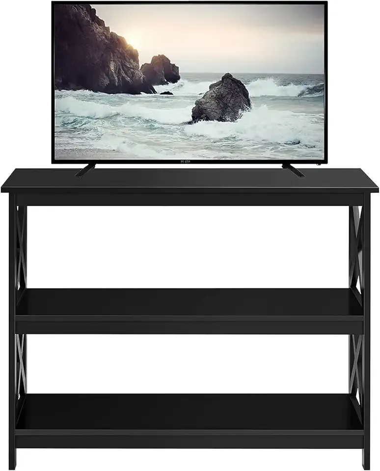 Television Stands & Entertainment Centers with 3 Tier Storage Shelf TV Stand for Living Room, Black