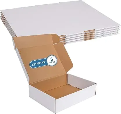 Fishat 12" x 9" x 3" White Corrugated Cardboard Shipping Boxes Set of 5 | LIghtweight and Sturdy Mailing Box for Business, Packing, Packaging, Recycled Literature Mailer and Storage, Tuck Top Design Fishat 12" x 9" x 3" White Corrugated Cardboard Shippi…