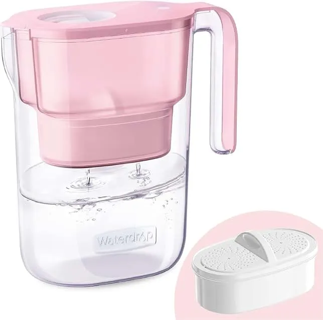 Waterdrop PT-05P Water Filter Pitcher, 7-Cup Capacity, NSF Certified, Pink | 5X Longer Filter Life, Up to 200 Gallons, for Fridge, Count…
