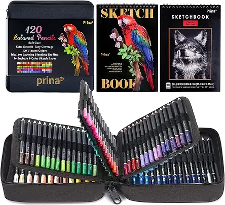 Art Supplies 120 Colors Colored Pencils Set for Adults Coloring Books with Sketchbook, Professional Vibrant Artists Coloring Pencils for Drawing Sketching Blending Shading, Soft Core Oil Based