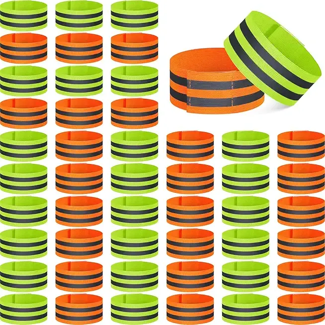 Zubebe 48 Pieces Reflective Bands Reflector Bands for Wrist, Arm, Ankle, Leg, High Visibility Reflective Gear Safety Reflector Tape Straps for Night Walking, Cycling and Running