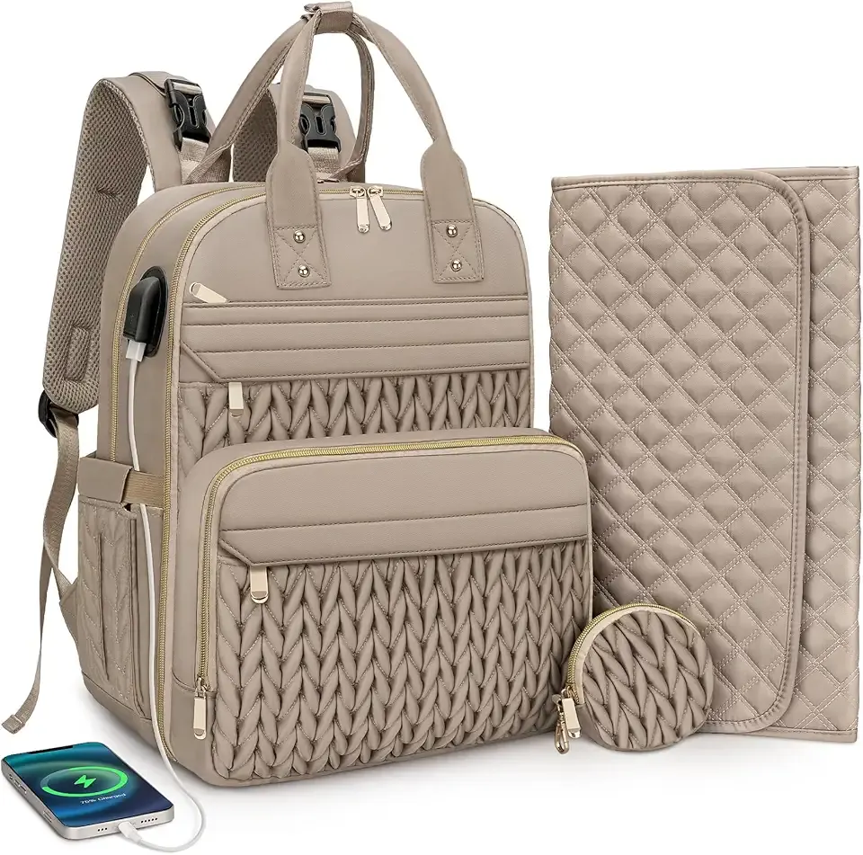 CandyHome Diaper Bag Backpack, Stylish Travel Baby Diaper Bags with Changing Pad, Insulated Pockets, Waterproof Baby Bag Converts into Tote Bag, Diaper Backpack, Stroller Bag (Khaki)