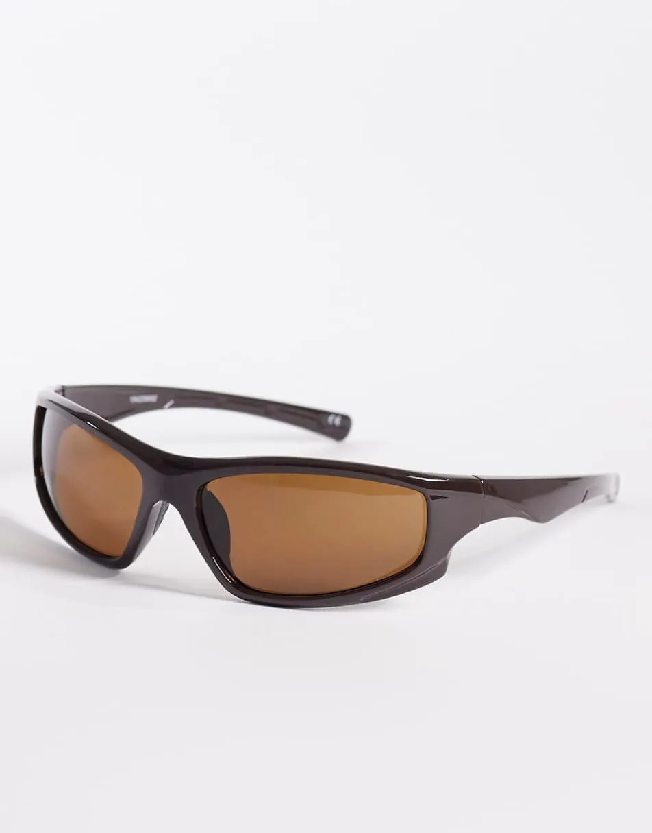 ASOS DESIGN angled sunglasses in brown frame with brown lens