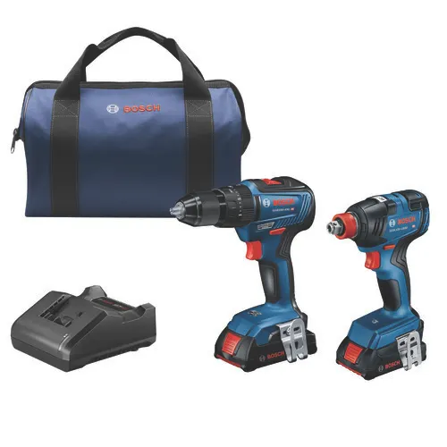Bosch® 18-Volt Cordless 1/2" Hammer Drill, Two-In-One 1/4" and 1/2" Bit/Socket Impact Driver/Wrench Combo Kit
