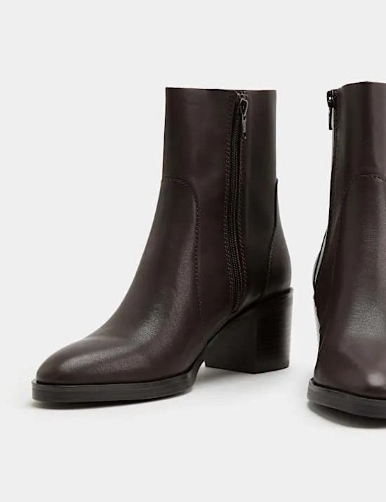 Lederstiefeletten mit Blockabsatz