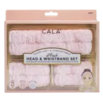 Set De Limpieza Facial Rosado Diadema y Muñequeras de Felpa CALA 3 Piezas