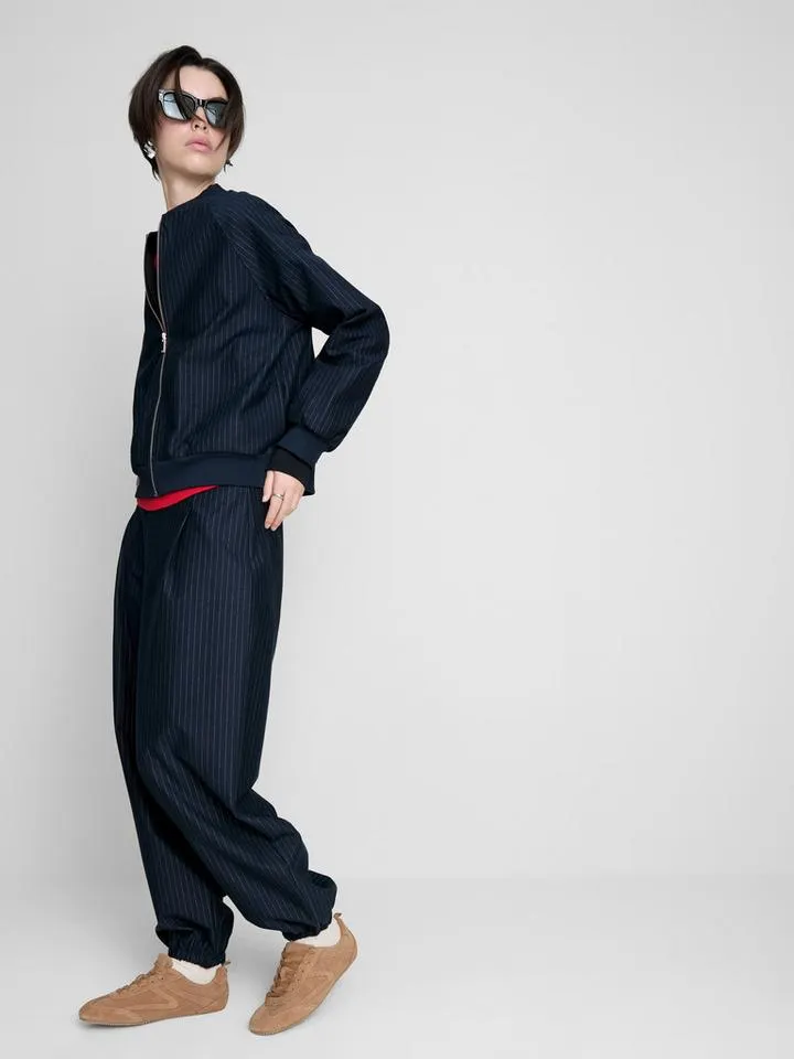 Blouson bomber zippé à fines rayures