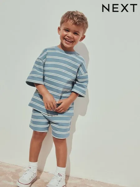 Blue Stripe Short Sleeve All-Over Print T-Shirt and Shorts Set (3mths-7yrs)