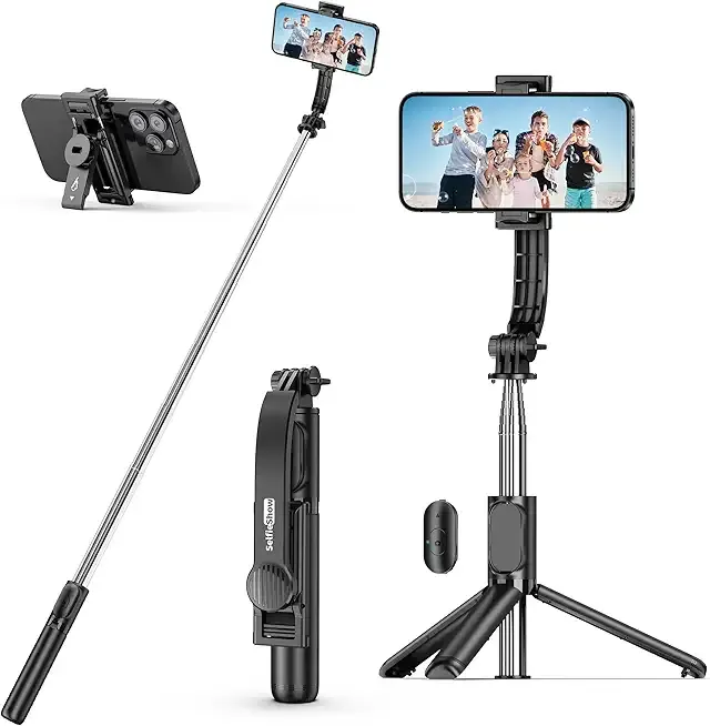 Selfie Stick, Extendable Selfie Stick Tripod with Wireless Remote and Tripod Stand, Portable, Lightweight, Compatible with iPhone 17 16 15 14 13 12 Pro Xs Max/Samsung Smartphone and More