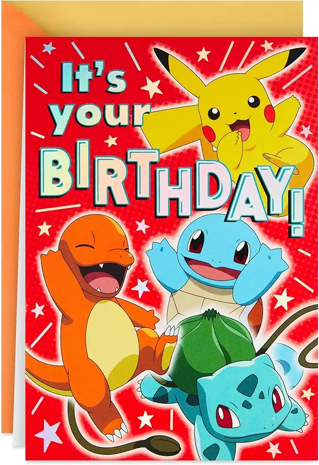 Pokémon Pop Up Birthday Card for Kids (Pikachu, Squirtle, Charmander, Bulbasaur)
