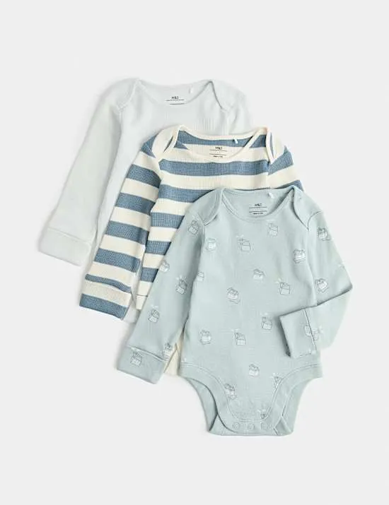 3 Pack Pure Cotton Patterned Bodysuits (0 Mths - 3 Yrs)