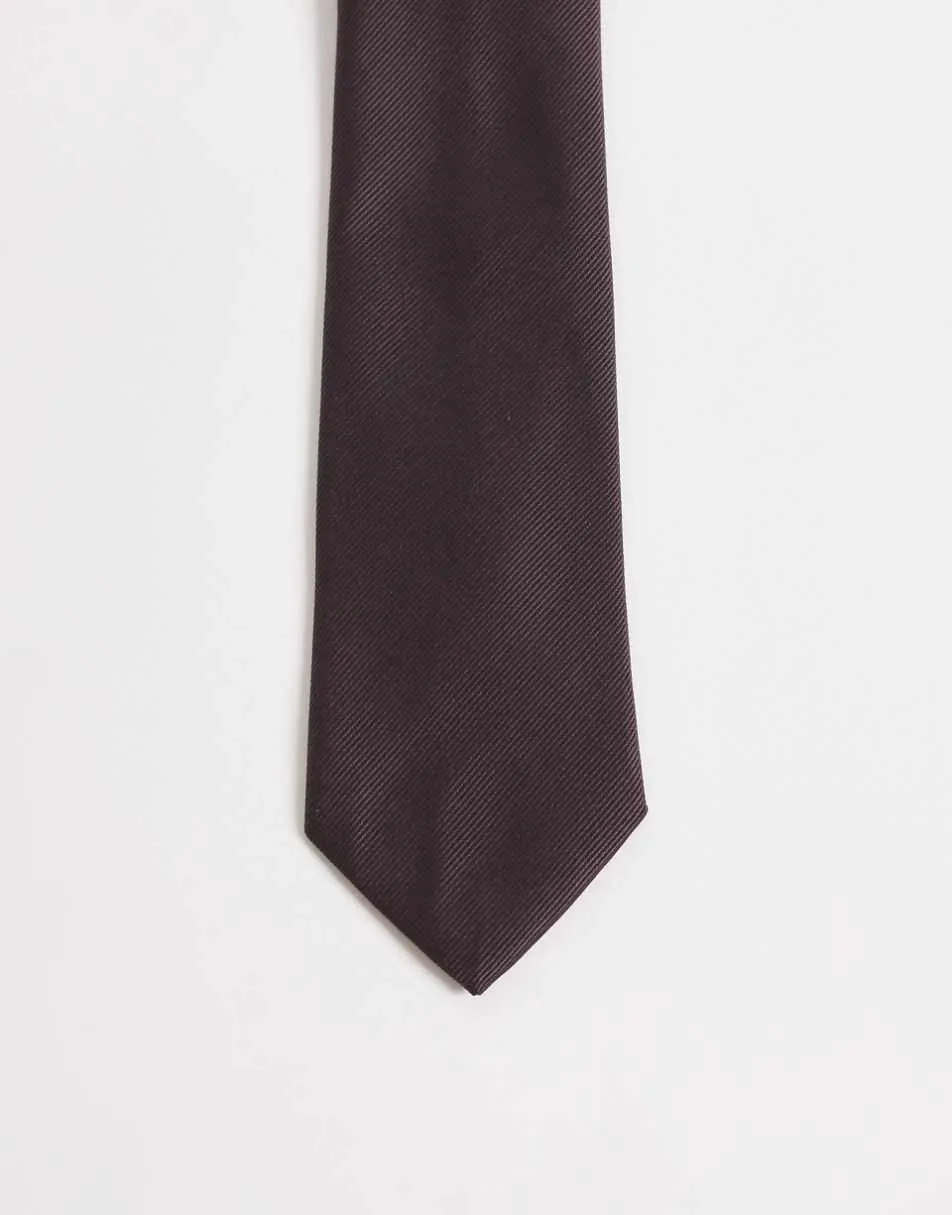 ASOS DESIGN textured satin tie in dark brown