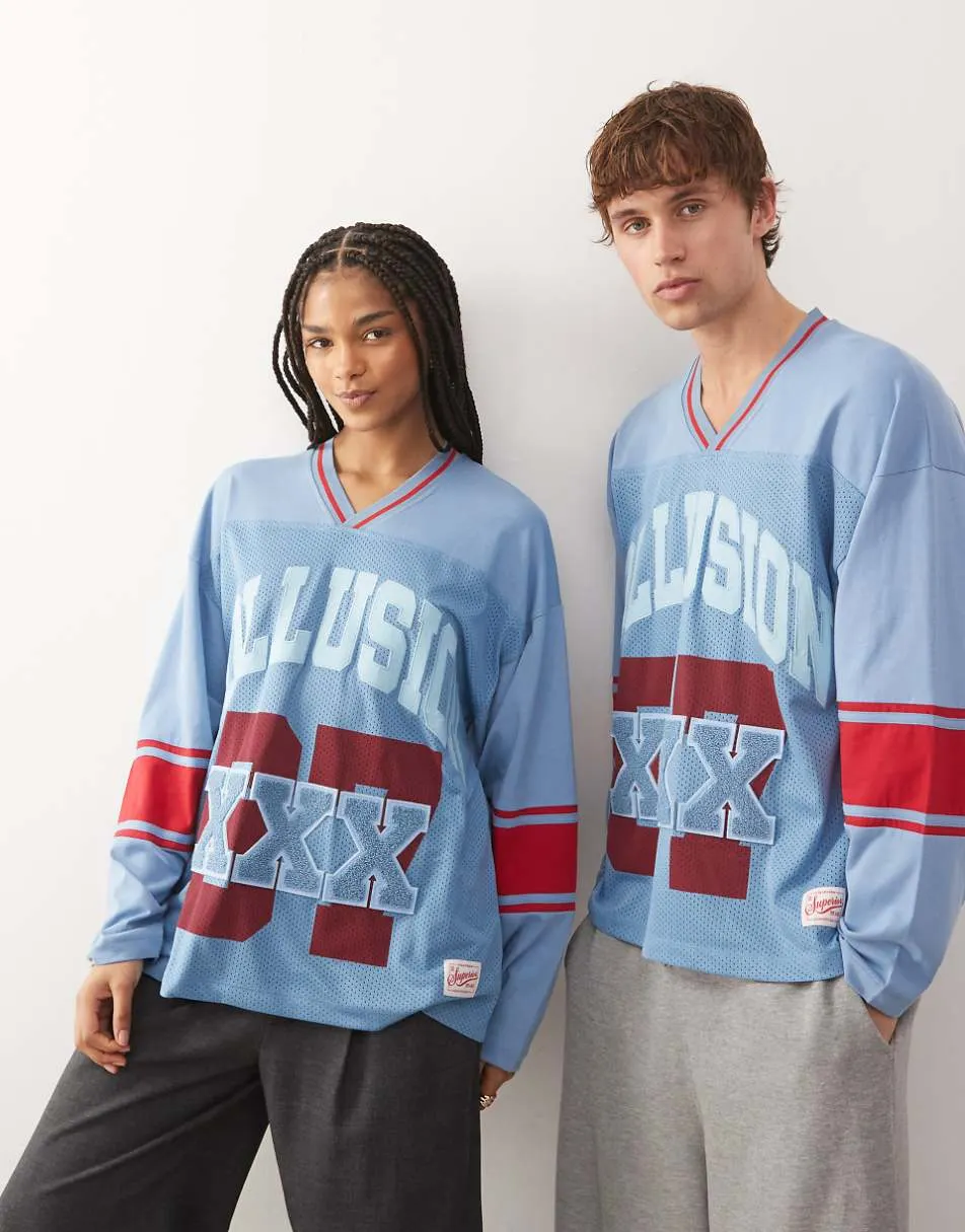 COLLUSION Unisex long sleeve airtex jersey in blue