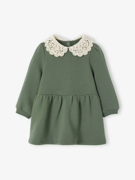 Robe bébé en molleton avec col en crochet - vert