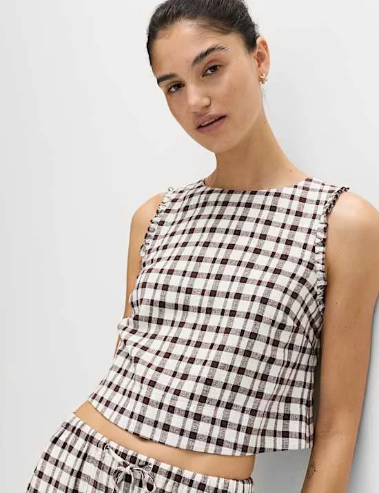Linen Rich Gingham Vest Top