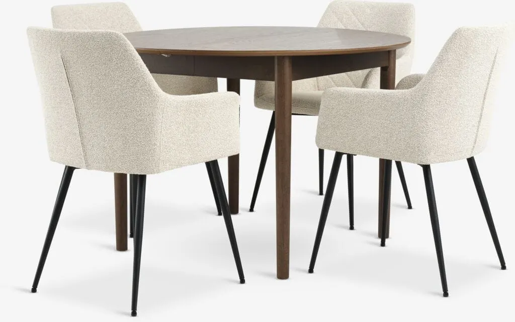 MARSTRAND Tavolo Ø110cm rovere scuro + 4 PURHUS color avorio