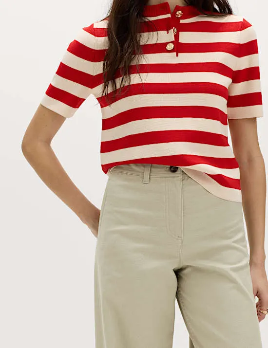 Cotton Rich Turn Up Wide Leg Chinos