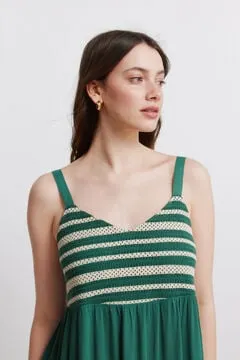 Vestido midi bimateria crochet