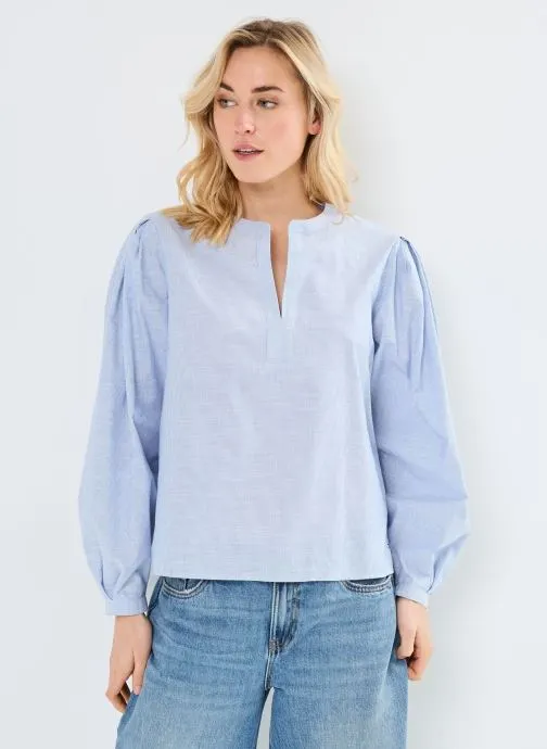 Blouses met lange mouwen Cotton Stp V Neck Ls WW0WW45319 dames blauw