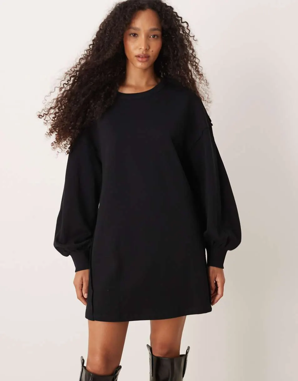 ASOS DESIGN cotton trapeze sweat mini dress in black