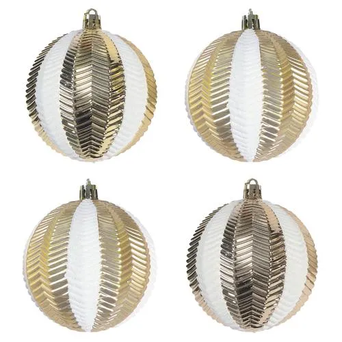 Enchanted Forest® 80mm Champagne Gold Striped Textured Shatterproof Ornaments - 4 Pack