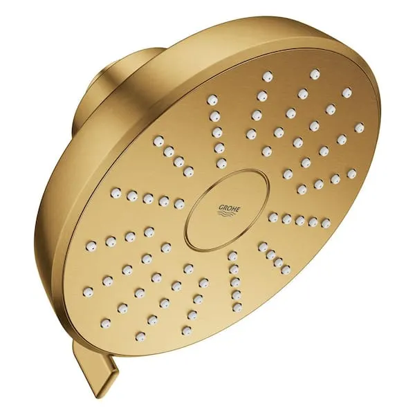 GROHE Tempesta 140 2-Spray Patterns with 1.75 GPM 5.5 in. Wall Mount Fixed Shower Head with AquaBooster in Brushed Gold