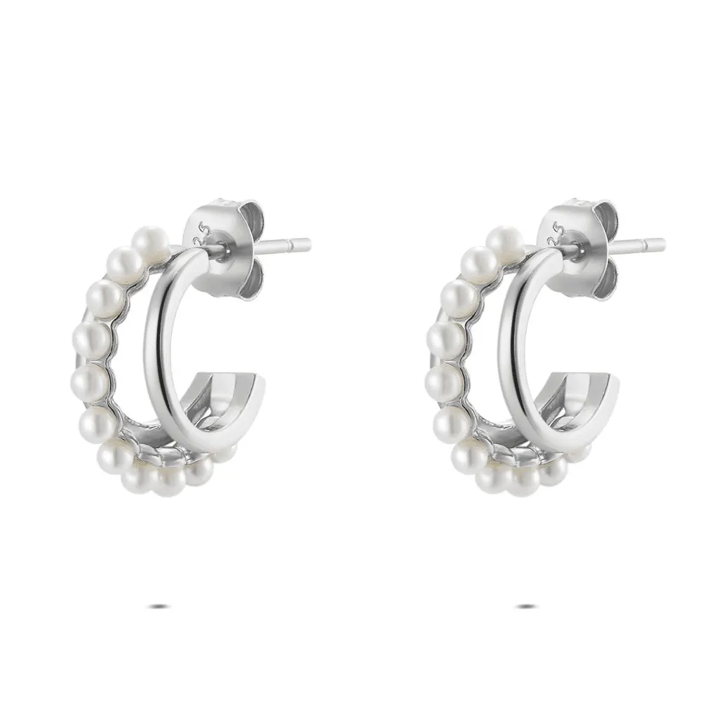 oorbellen in zilver, pareltjes