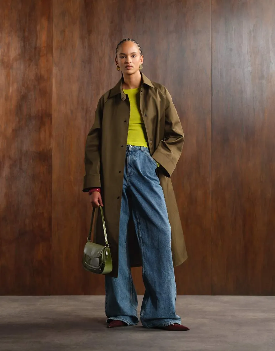 ASOS DESIGN longline trench in khaki