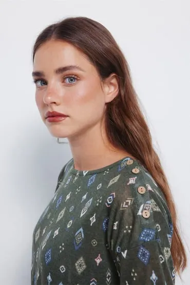 Camiseta estampada efecto lino