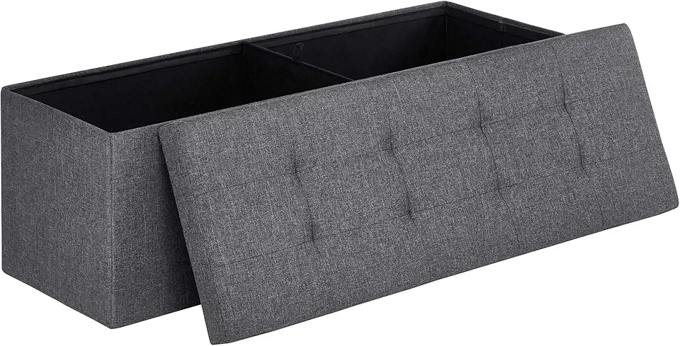 SONGMICS MAZIE Collection - 43 Inches Folding Storage Ottoman Bench, Ottoman Foot Rest, End of Bed Bench, Storage Chest, Load 660 lb, for Living Room, Bedroom, Entryway, Dark Gray ULSF77K
