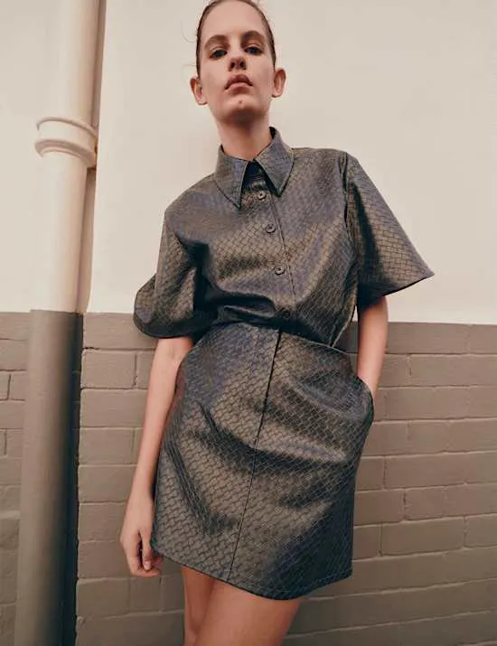 Faux Leather Woven Effect Shirt