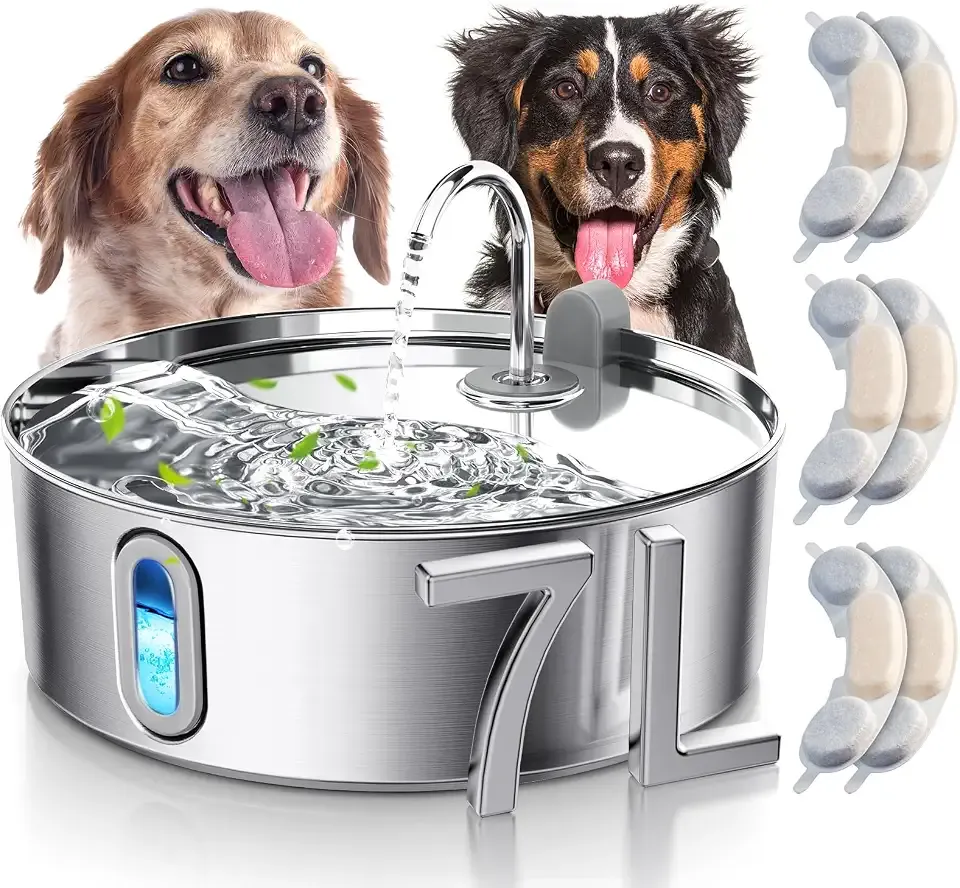 Smartoo Dog Water Fountain for Large Dogs 7L/236oz Stainless Steel Dog Water Bowl Dispenser Automatic Cat Water Fountain with Deeper Drinking Area, Multi-Filtration Pet Fountain with 6 Filters