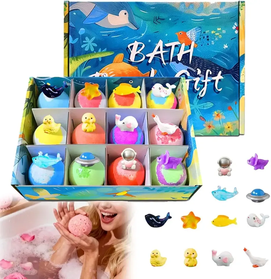 2026 New Bath Bombs Gift Set, 12pcs Bath Bombs for Kids with Toy Inside, Colorful Bubble Bath for Kids Safe, Best Birthday, Party, Bath Bombs Gift Set for Girls and Boys (Blue)
