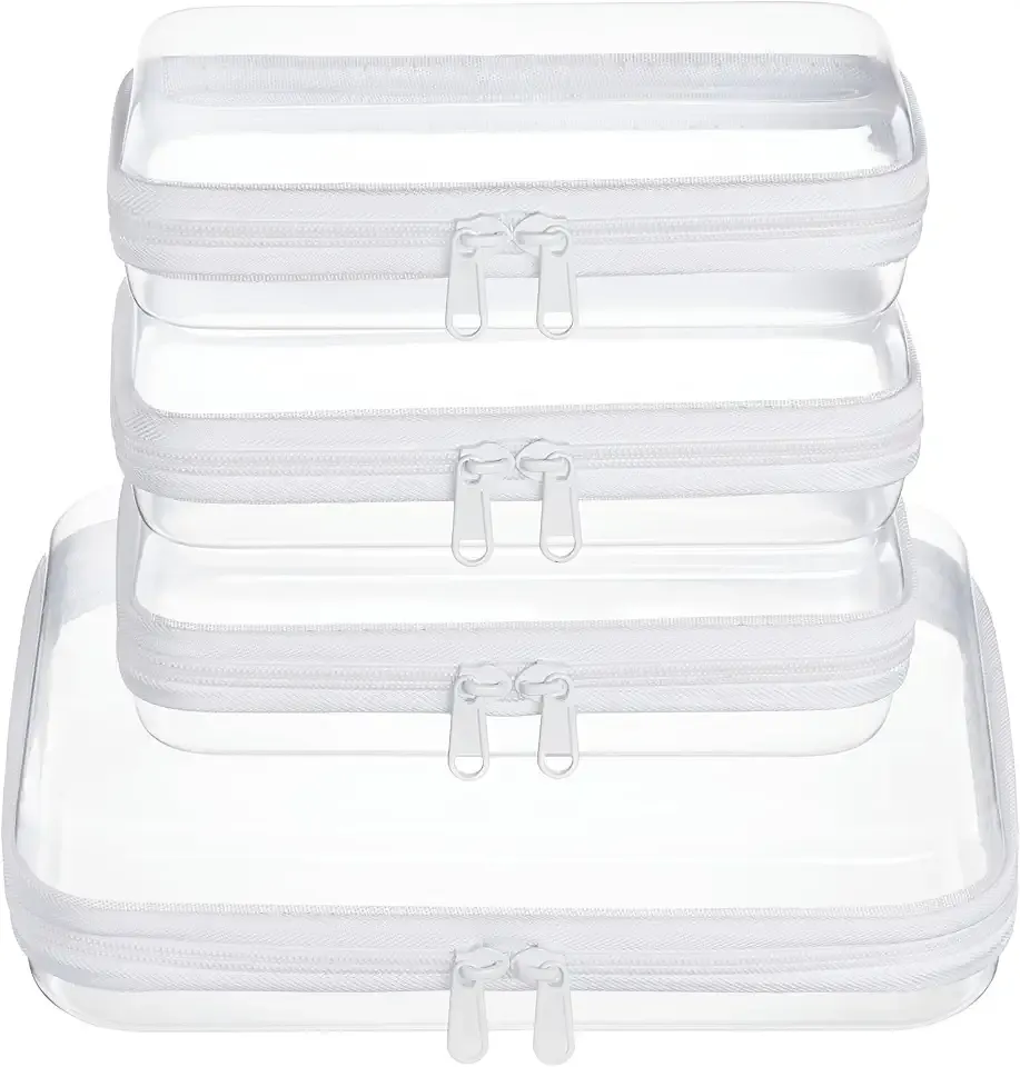4 pcs Clear Zipper Pouches,Hard Shell Zipper Case, Toiletry Bag for Travel, CLear Diaper Bag, Toiletry Pouch, Travel Organizer, Cosmetic Bag,Toy Storage Bins (M+3S)