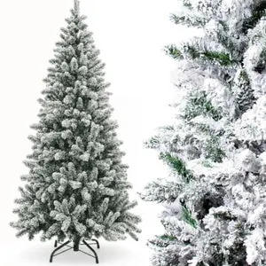 Árbol de Navidad Nevado 210cm Artificial de Lujo Ramas Frondosas de PVC Efecto Nieve Premium