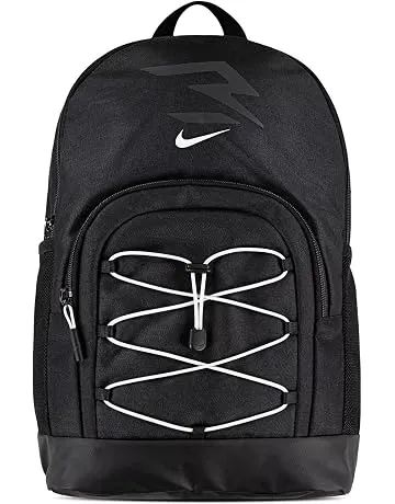 Nike 3BRAND Kids Blitz Bungee Backpack for School, Black/White | Padded 17-inch laptop sleeve and 2 mesh bottle pockets. Bookbag for boys, girls, sports, gym, and travel.